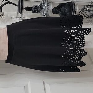 Unbranded, Size L, Black Scalloped Hem, Laser Cut A-Line Skirt, EUC